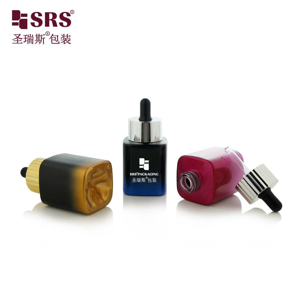 Custom Logo Square 40ml Glass Serum Dropper Bottles for Skin Care Cosmetic Hair Oil 