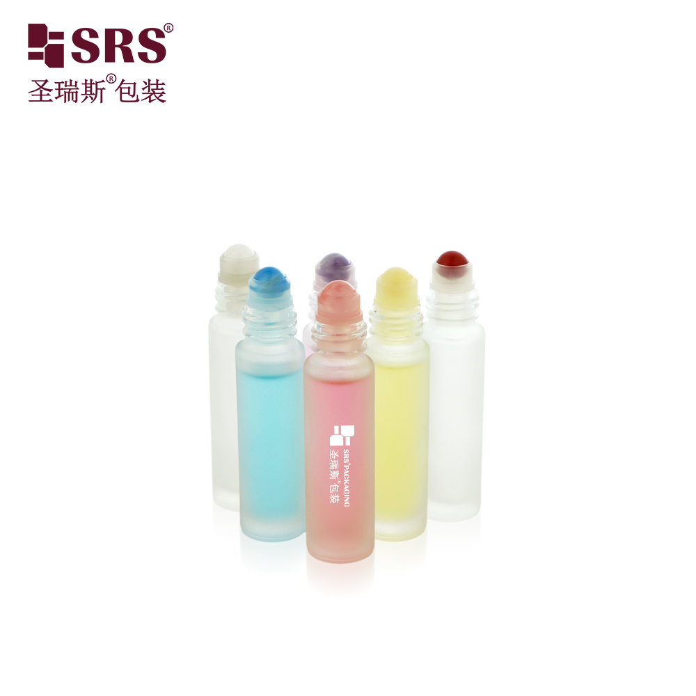 Custom Painte 10ML Essential Oil Glass Roller Bottle with Plastic Cap Gemstone Ball