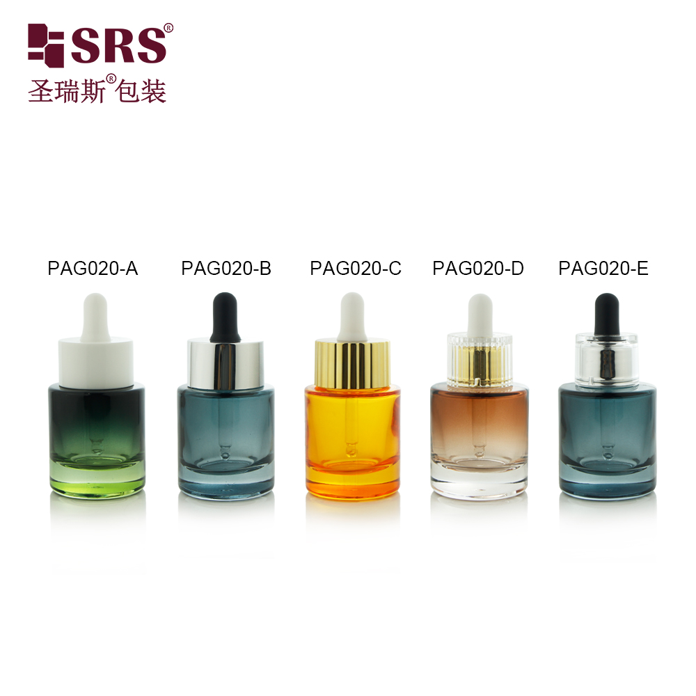 Flat Shoulder 30ml 50ml Cosmetic Colorful Serum Essential Oils Glass Dropper Bottle 