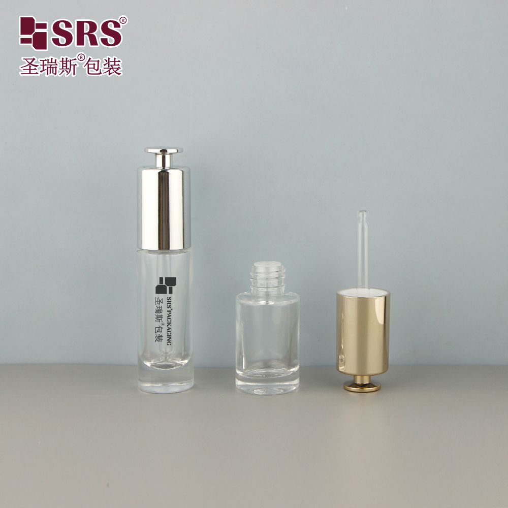 Two Mould 15ml Clear Essence Oil Glass Dropper Bottle with Gold & Silver Dropper Cap