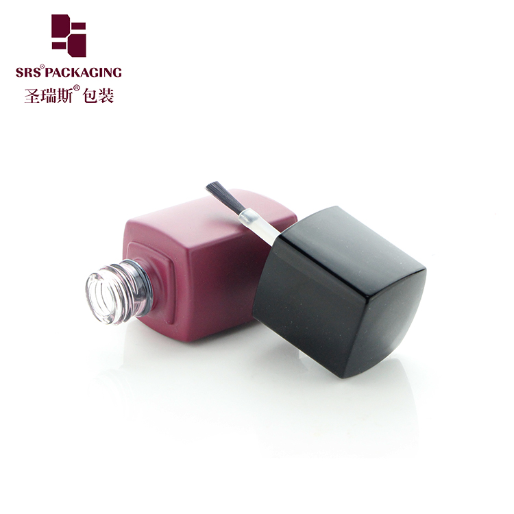 Free Sample 12ml Red Square Shape Empty Glass Uv Gel Nail Polish Bottle with Black Brush