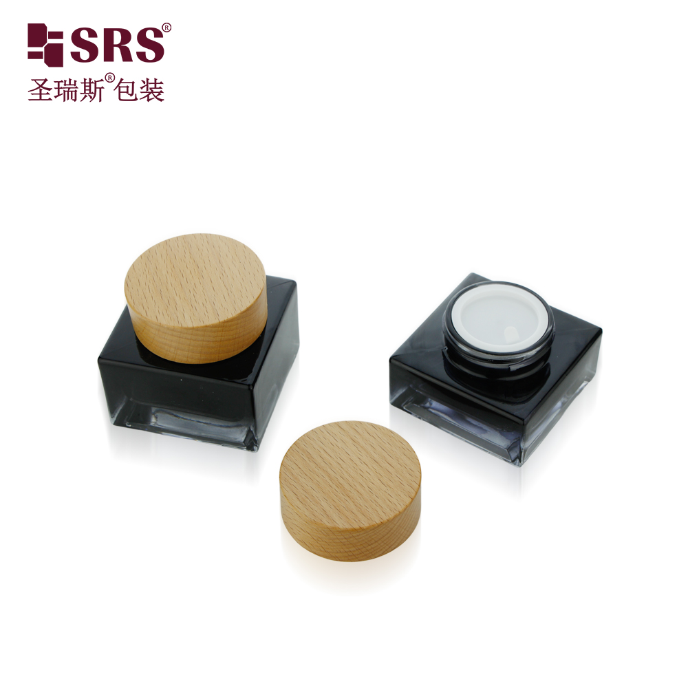 Customized Luxury Black Glass 30g 50g Lotion Face Cream Skincare Jar 