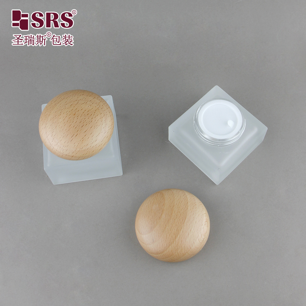 Cosmetics 30g 50g Glass Square Jar for Facial Cleanser & Face Cream 