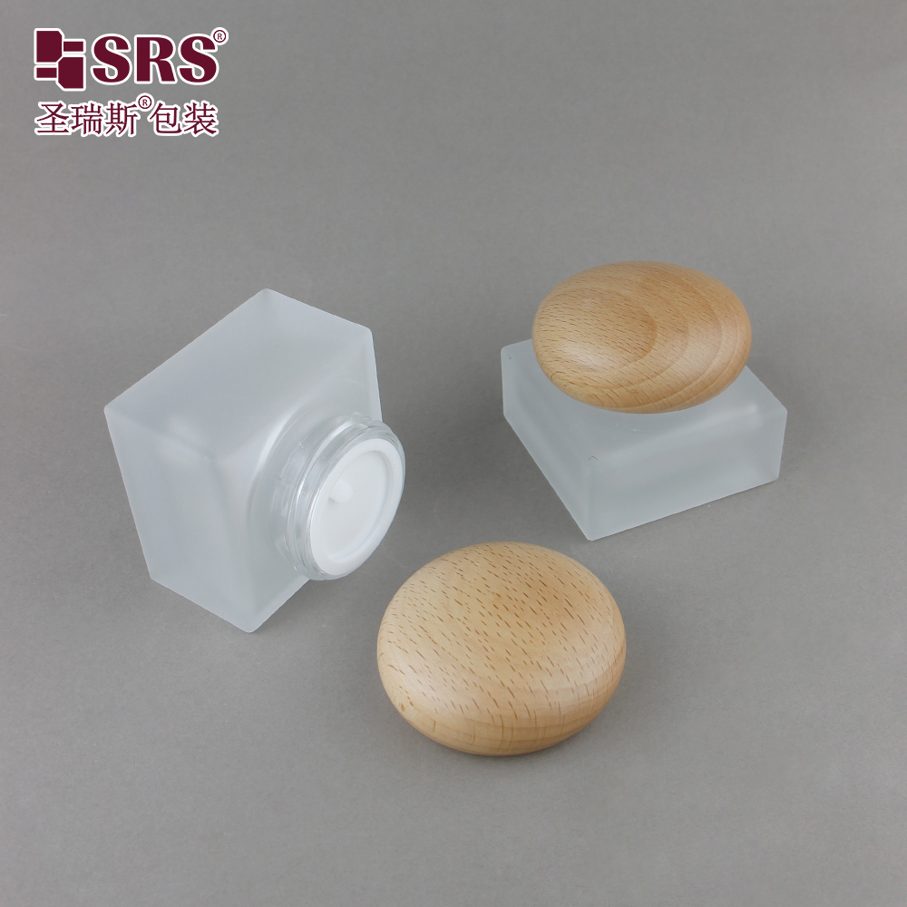 Cosmetics 30g 50g Glass Square Jar for Facial Cleanser & Face Cream 