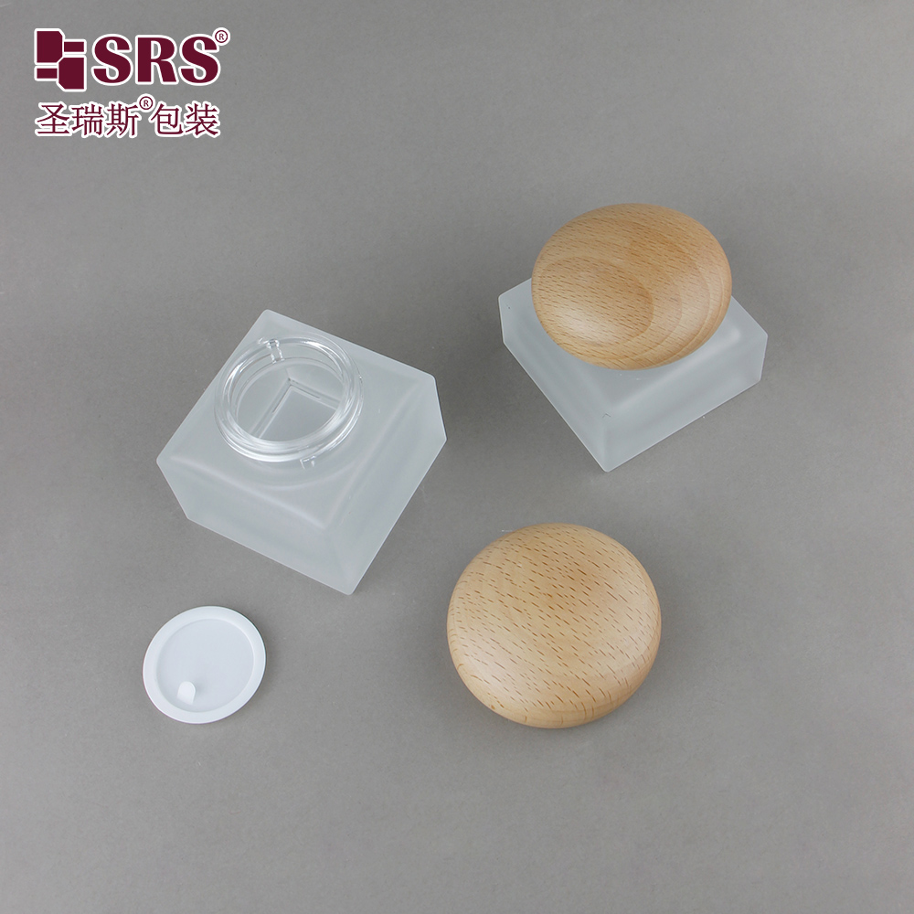 Cosmetics 30g 50g Glass Square Jar for Facial Cleanser & Face Cream 