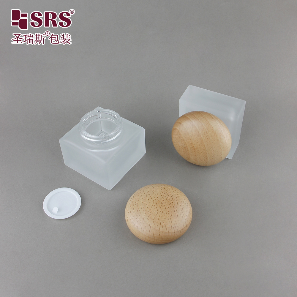 Cosmetics 30g 50g Glass Square Jar for Facial Cleanser & Face Cream 