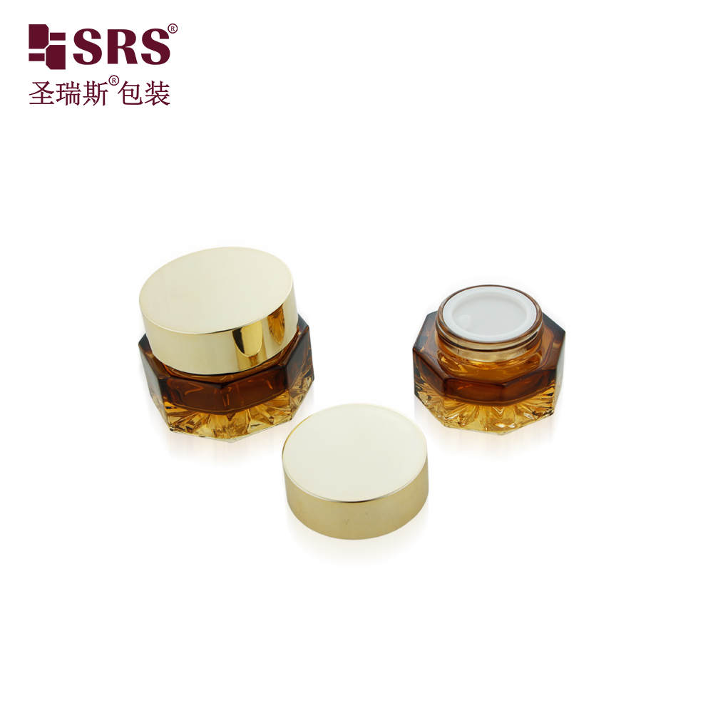 Luxury Style Amber Glass Cosmetic Packaging 30ml 50ml Empty Jar with Gold Cap