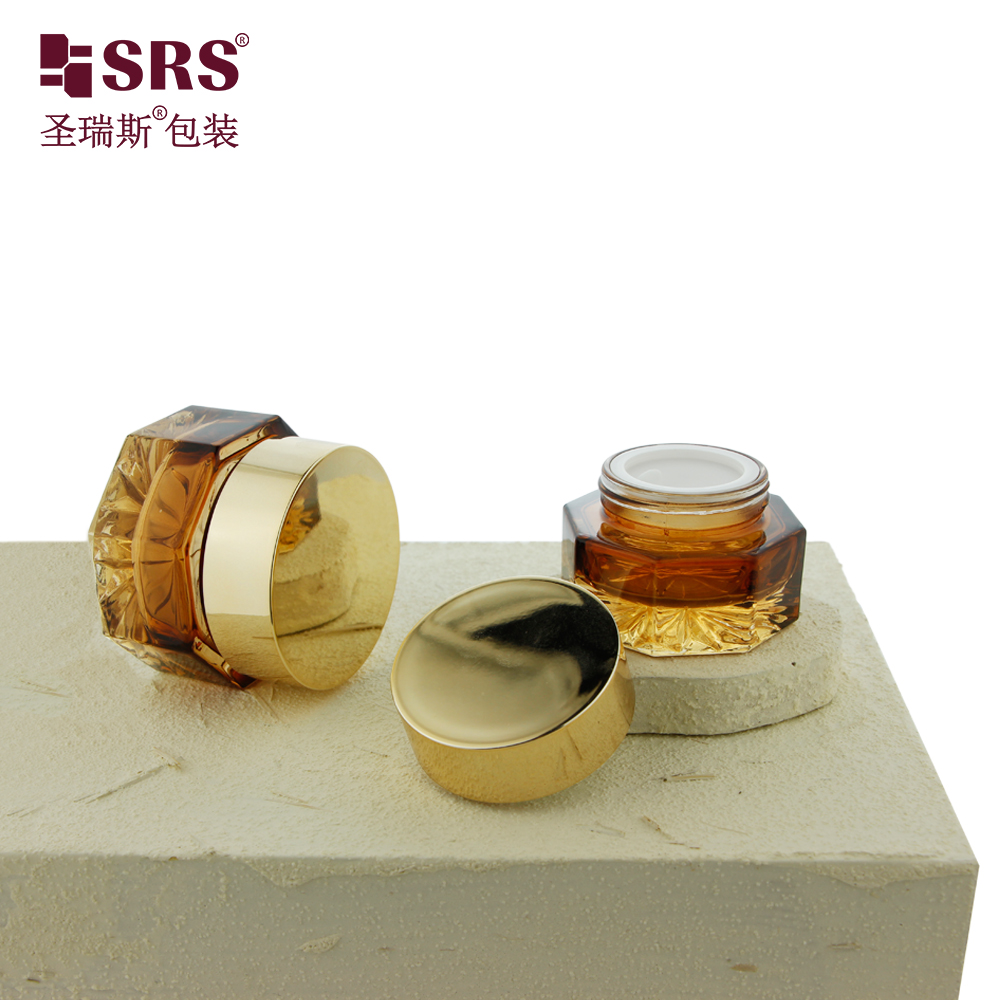 Luxury Style Amber Glass Cosmetic Packaging 30ml 50ml Empty Jar with Gold Cap