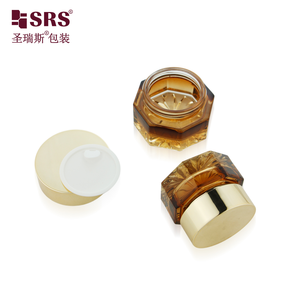 Luxury Style Amber Glass Cosmetic Packaging 30ml 50ml Empty Jar with Gold Cap