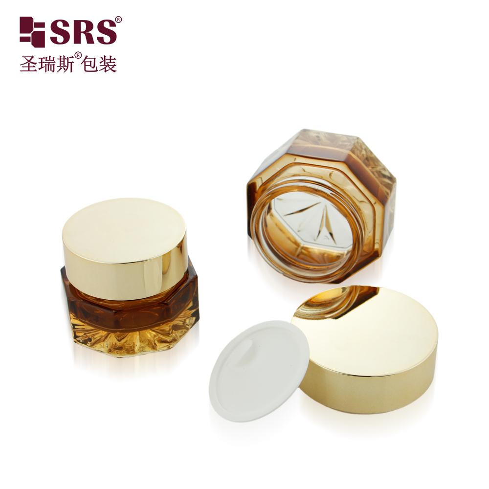 Luxury Style Amber Glass Cosmetic Packaging 30ml 50ml Empty Jar with Gold Cap
