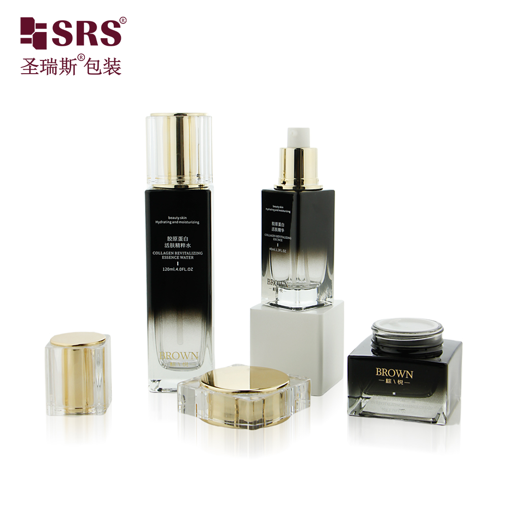 Skincare Cream Lotion Cosmetic Container Glass Essential Oil Serum Hair Oil Bottle with Pump