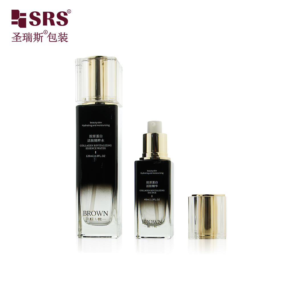 Skincare Cream Lotion Cosmetic Container Glass Essential Oil Serum Hair Oil Bottle with Pump