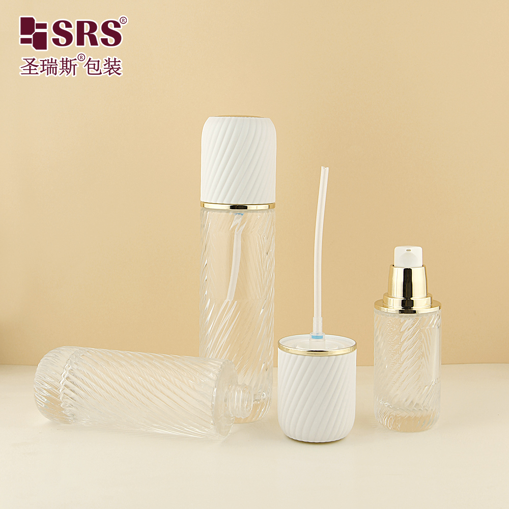 High Quality Frosted Thread Empty Bottles Cosmetic Glass Bottle With Thread White Cap