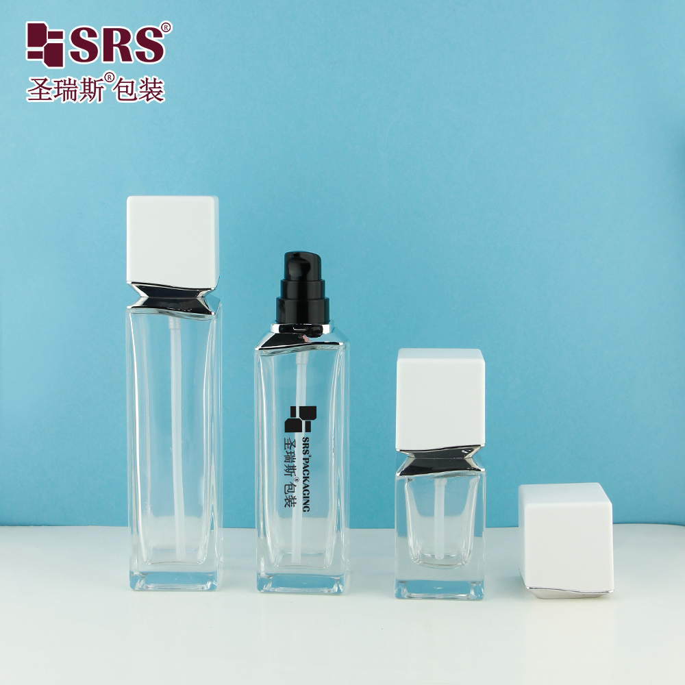 Screen Printed Face & Eye Cream Cosmetic Packaging Skin Care Square Glass Bottle 