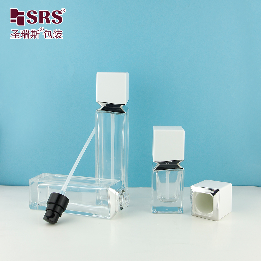 Screen Printed Face & Eye Cream Cosmetic Packaging Skin Care Square Glass Bottle 