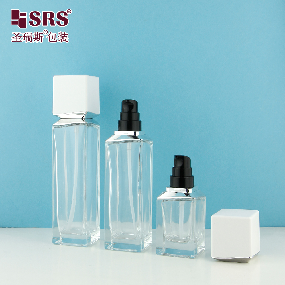 Screen Printed Face & Eye Cream Cosmetic Packaging Skin Care Square Glass Bottle 