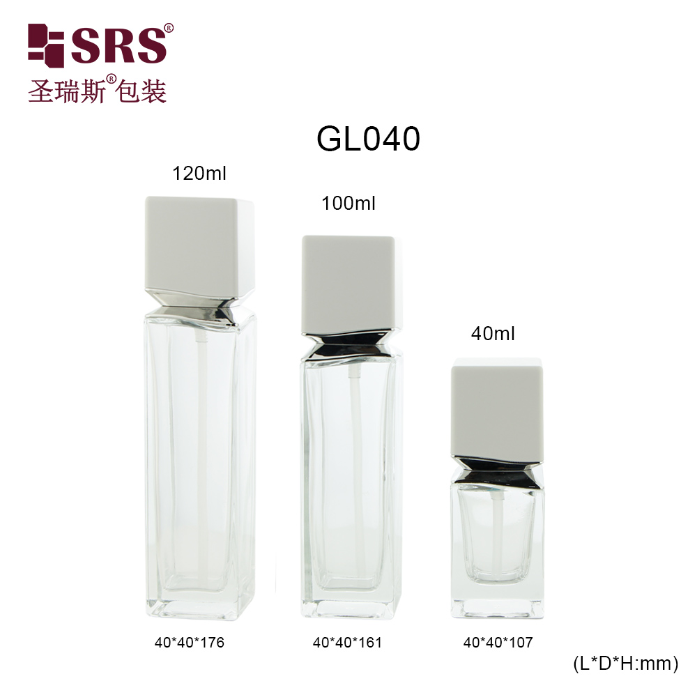 Screen Printed Face & Eye Cream Cosmetic Packaging Skin Care Square Glass Bottle 