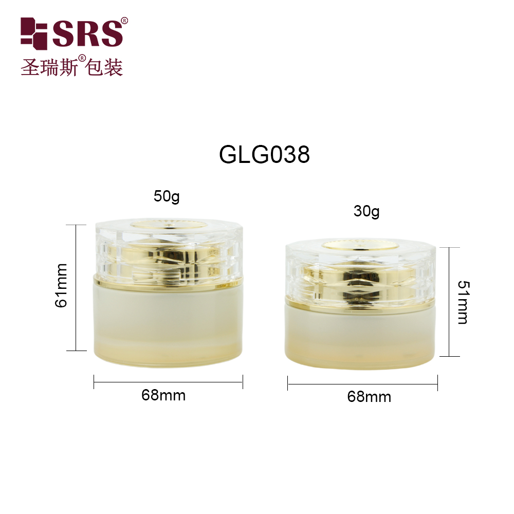 Customized Hot Sale Cosmetic Glass Cream Jar 30g 50g with Gold Lid