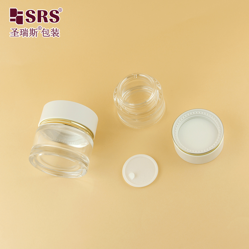 Empty Round Cosmetic 30g 50g Clear Frosted Glass Jar Cream Jar with Lid
