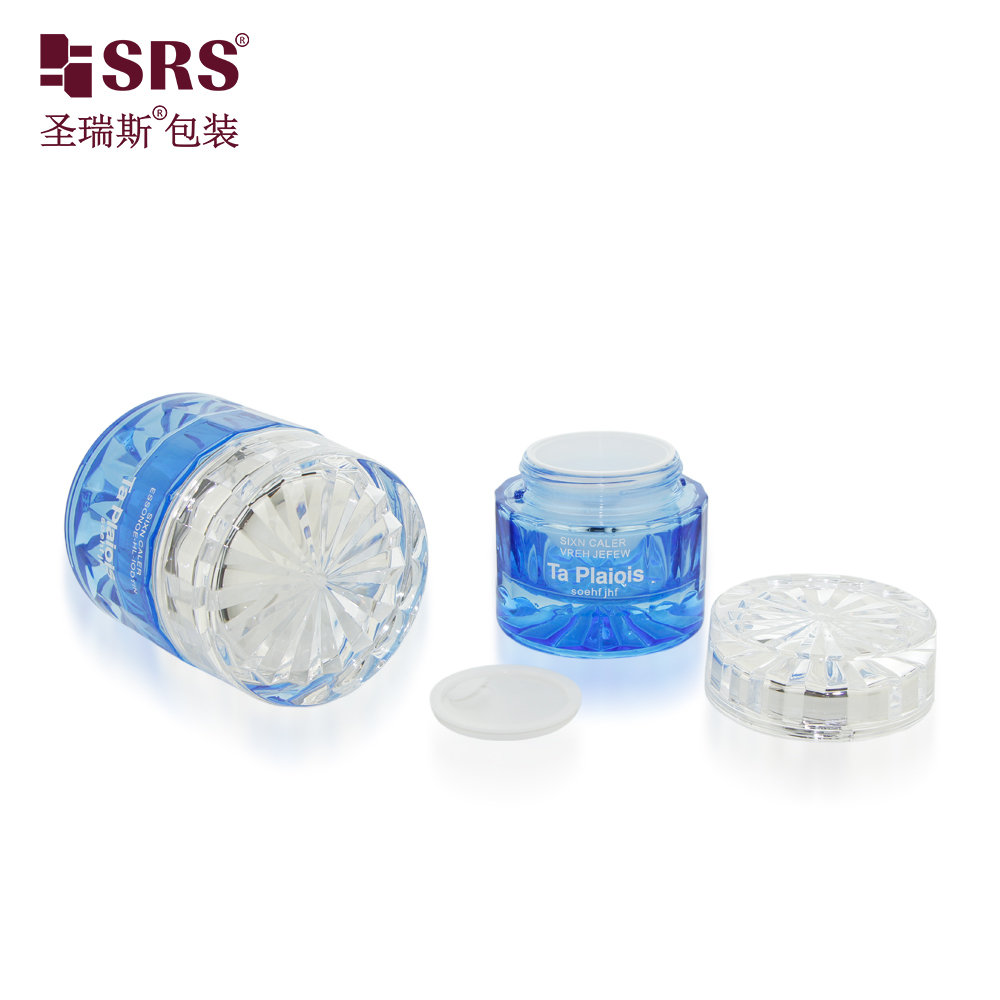 Hot Selling 30g 50g Luxury Cylinder Blue Skin Care Product Cosmetic Glass Bottle Jar Container Set