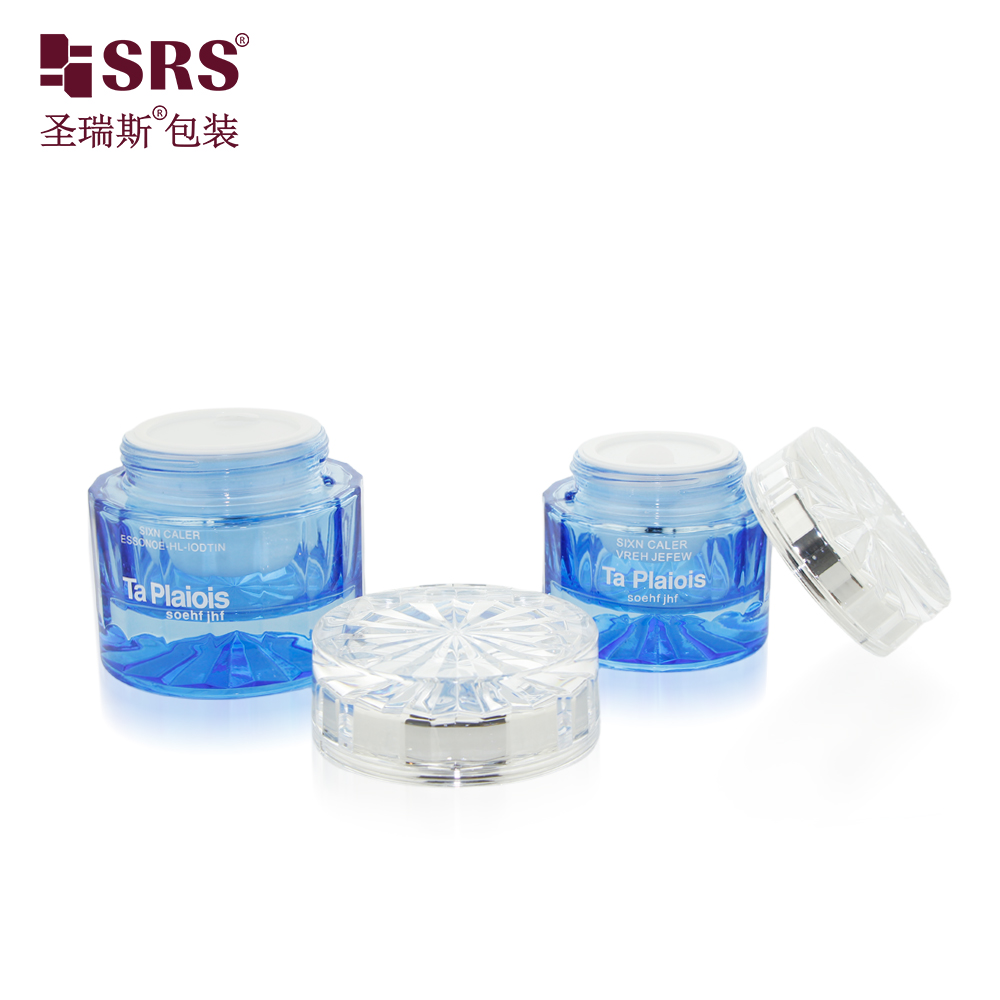 Hot Selling 30g 50g Luxury Cylinder Blue Skin Care Product Cosmetic Glass Bottle Jar Container Set