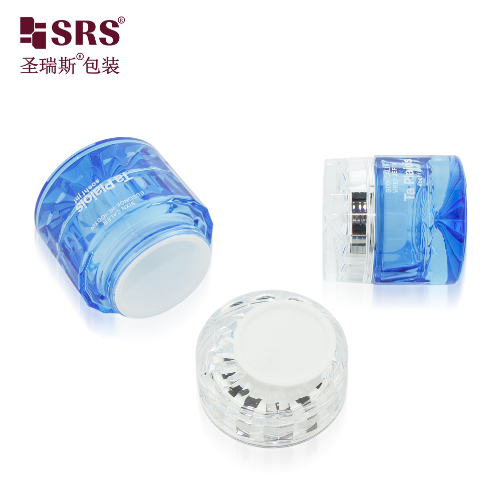Hot Selling 30g 50g Luxury Cylinder Blue Skin Care Product Cosmetic Glass Bottle Jar Container Set