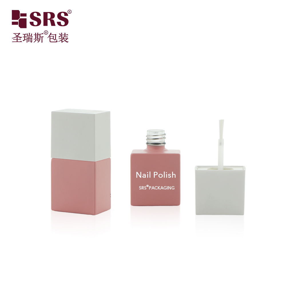 Custom Logo Empty Matte 9ml Glass Nail Polish Bottle Pink Gel Unique Cool Rectangular 