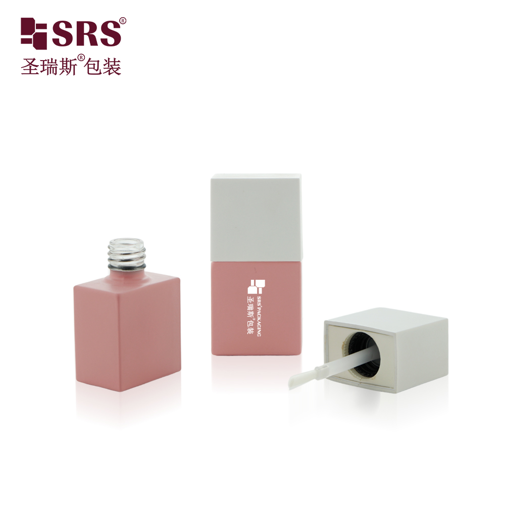 Custom Logo Empty Matte 9ml Glass Nail Polish Bottle Pink Gel Unique Cool Rectangular 
