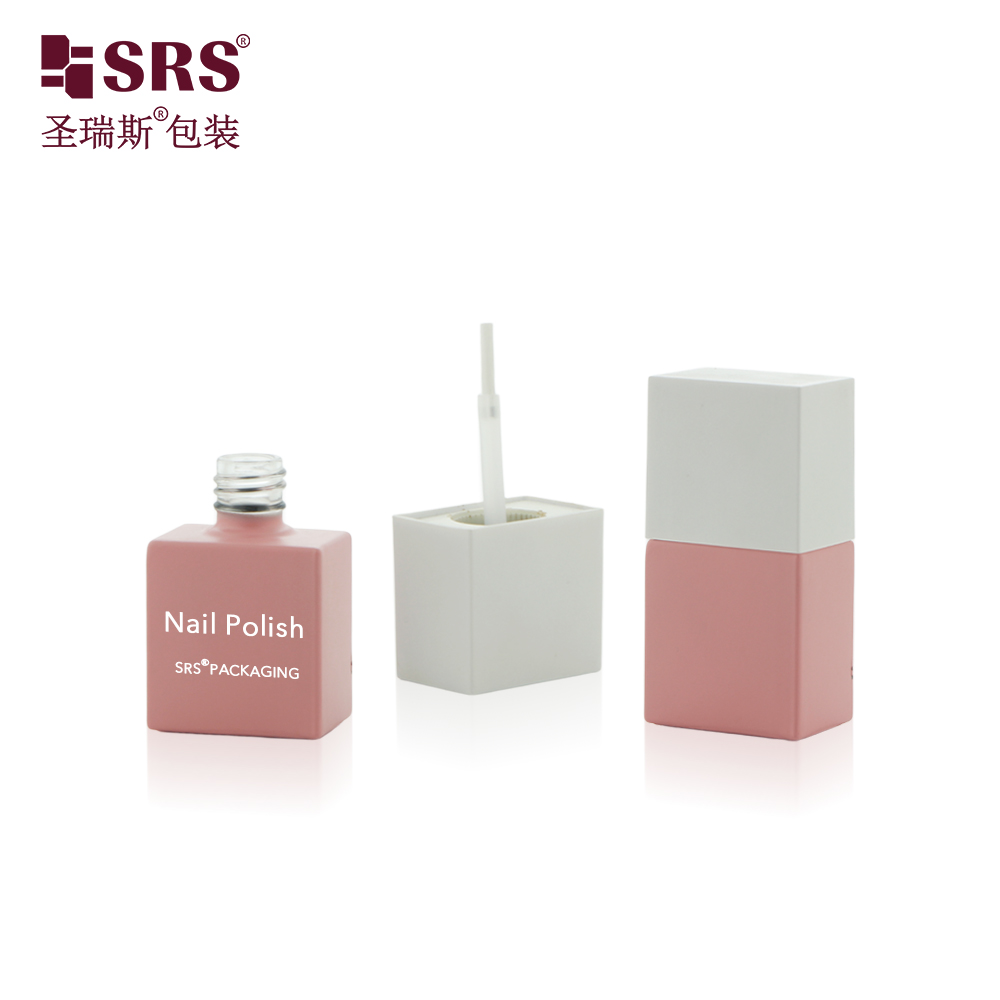 Custom Logo Empty Matte 9ml Glass Nail Polish Bottle Pink Gel Unique Cool Rectangular 