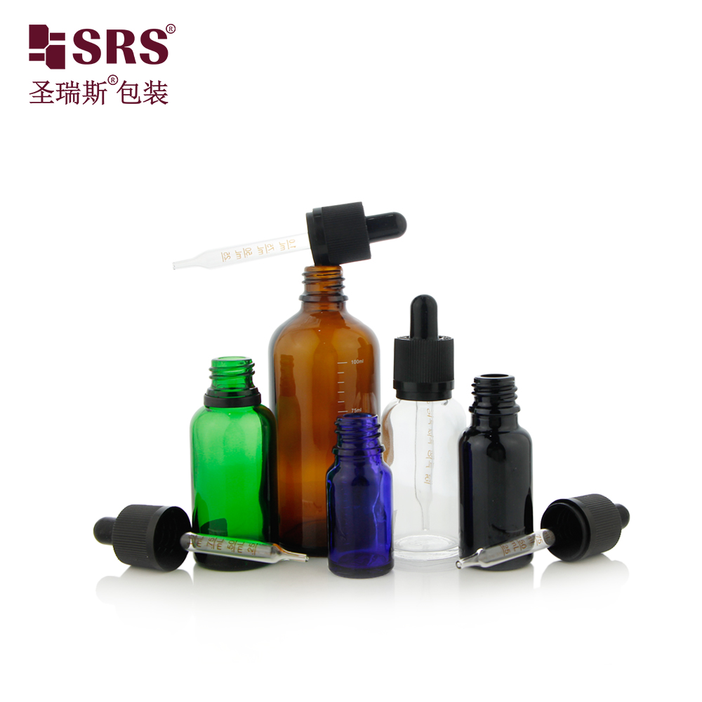 20ml 10ml 30ml 60ml Empty Custom Logo Refillable Face Essential Oil Glass Dropper Bottle tamper evident proof lid cap 