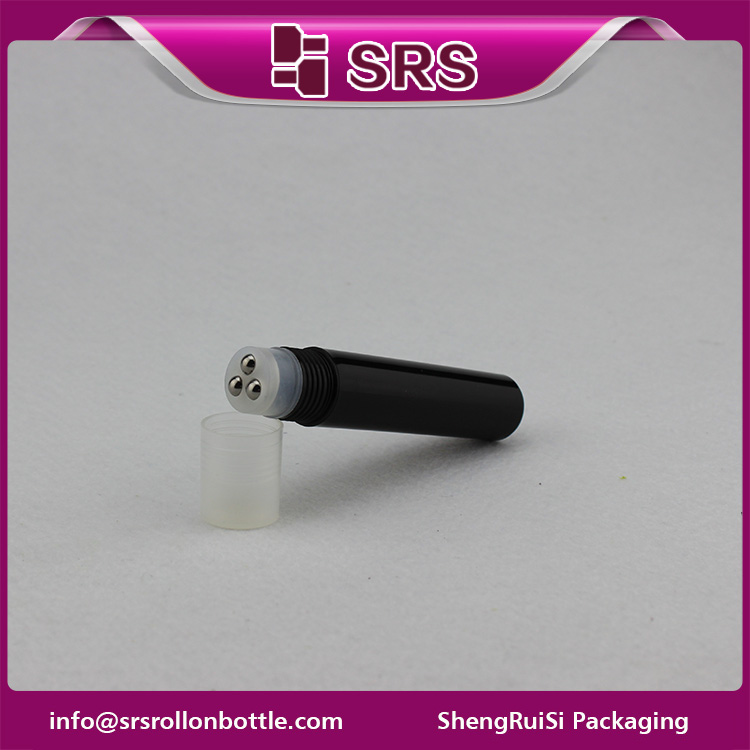 SRS plastic black 20ml cosmetic bottle with three roller balls