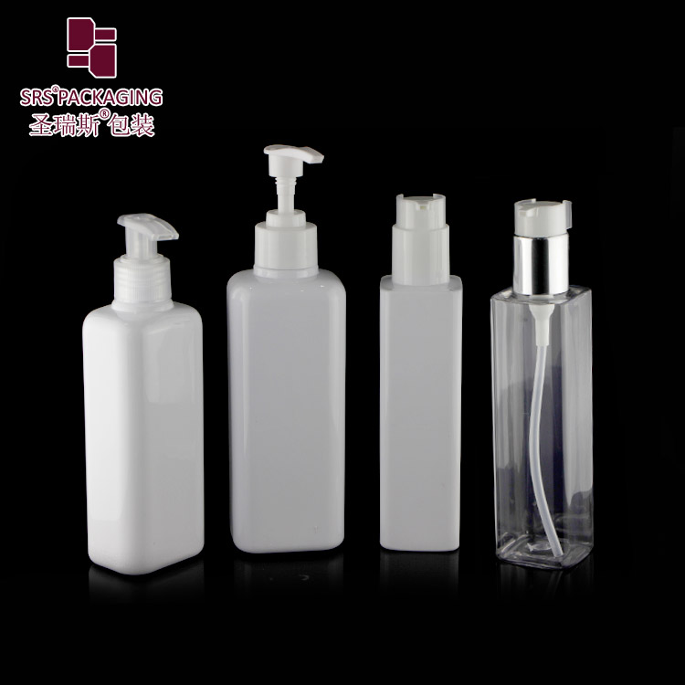 250ml 300ml Squeeze White Eco-friendly Pet PCR Empty Plastic Pump Square Shampoo Bottles