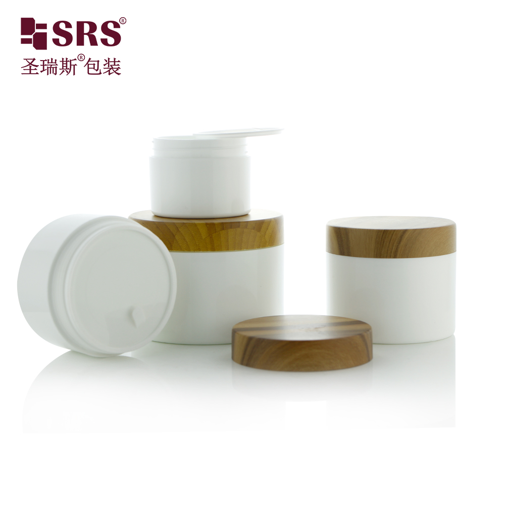 50g 100g 150g 200g Glossy PP jars With Water-Transfer printing Bamboo Plastic cap empty containers for body scrub jar