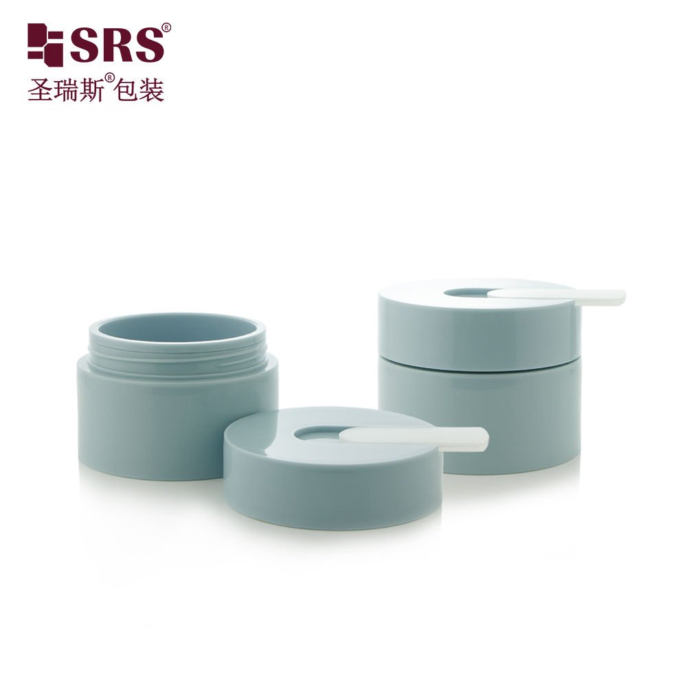 50g 100g Blue Plastic Tooth Powder Jar with Hand Pull Spoon for Skin Care Cream