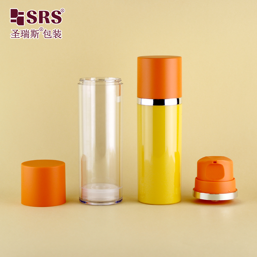 50ml 120ml 180ml Empty Plastic Bottle with Airless Pump Yellow Bottle with Orange Collar For Cosmetic Packaging