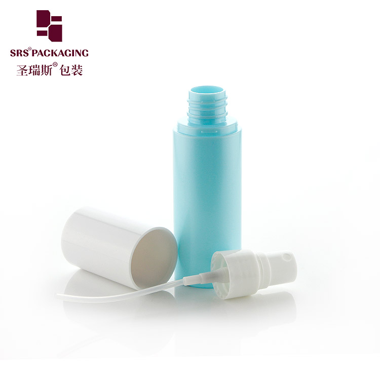 50ml PET bottle cosmetic plastic container beautiful blue color with spray pump dispenser nice click cap