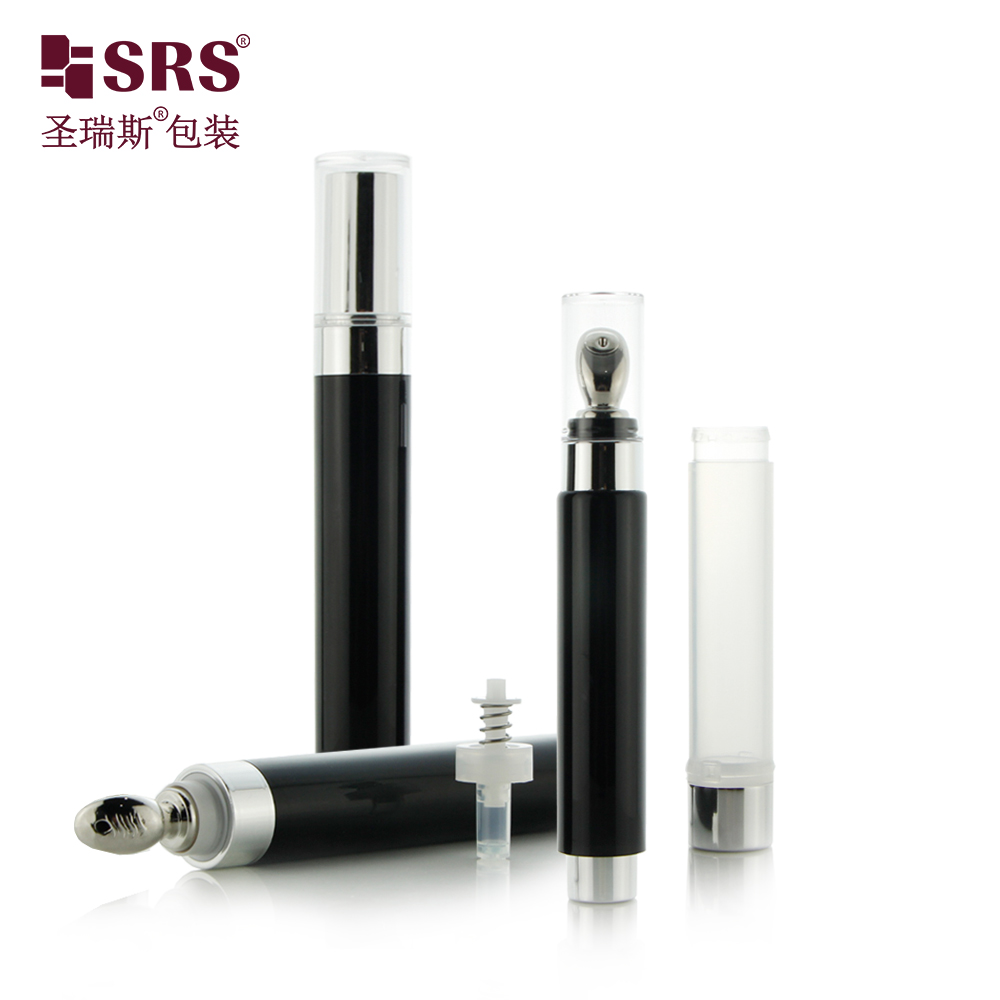 5ml 10ml Wholesale Black Eye Cream Mini Small Airless Plastic Pump Serum Roll On Bottle 