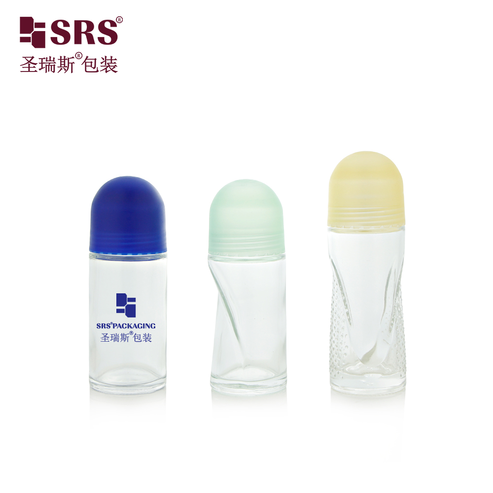 50ml 60ml Glass Clean Beauty Packaging Deodorant Roll on Bottle with Two Different Cap