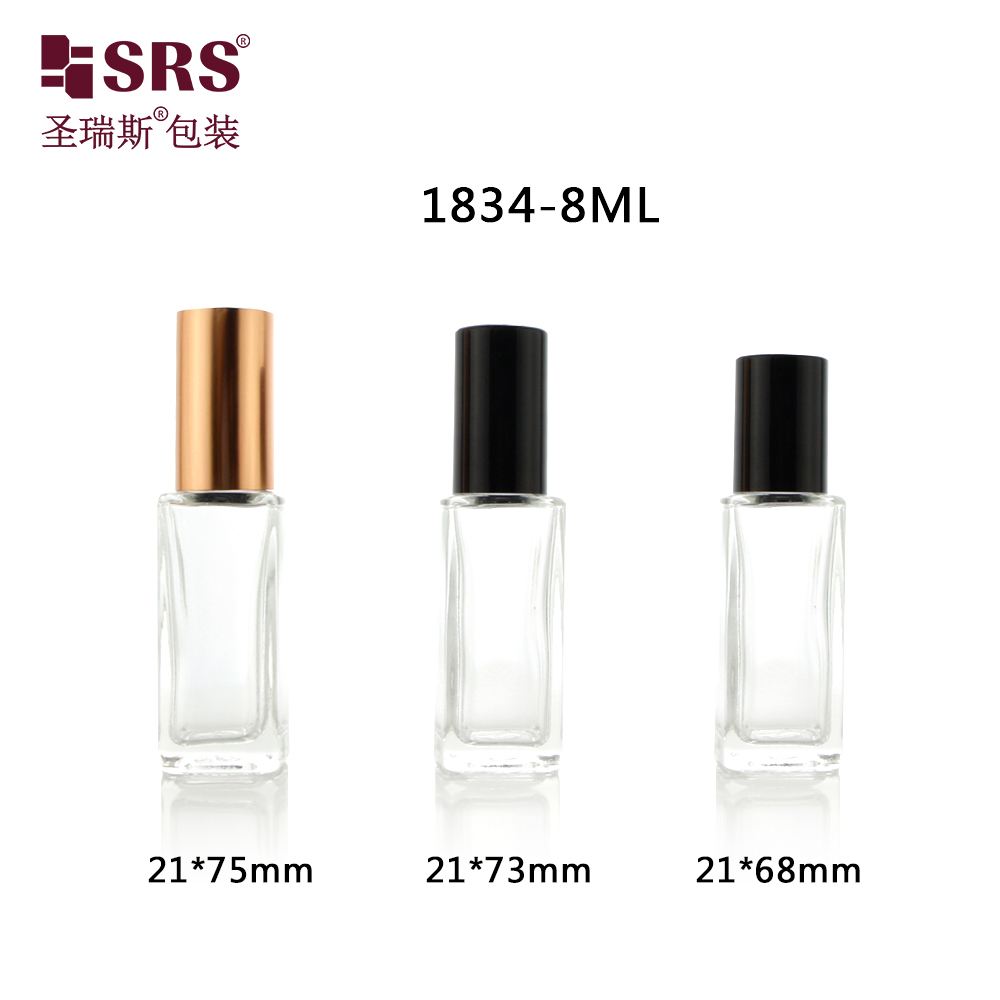 8ml Square Shape Transparent Slim Fragrance Oil Bottles Packaging Roller Ball Glass Bottle