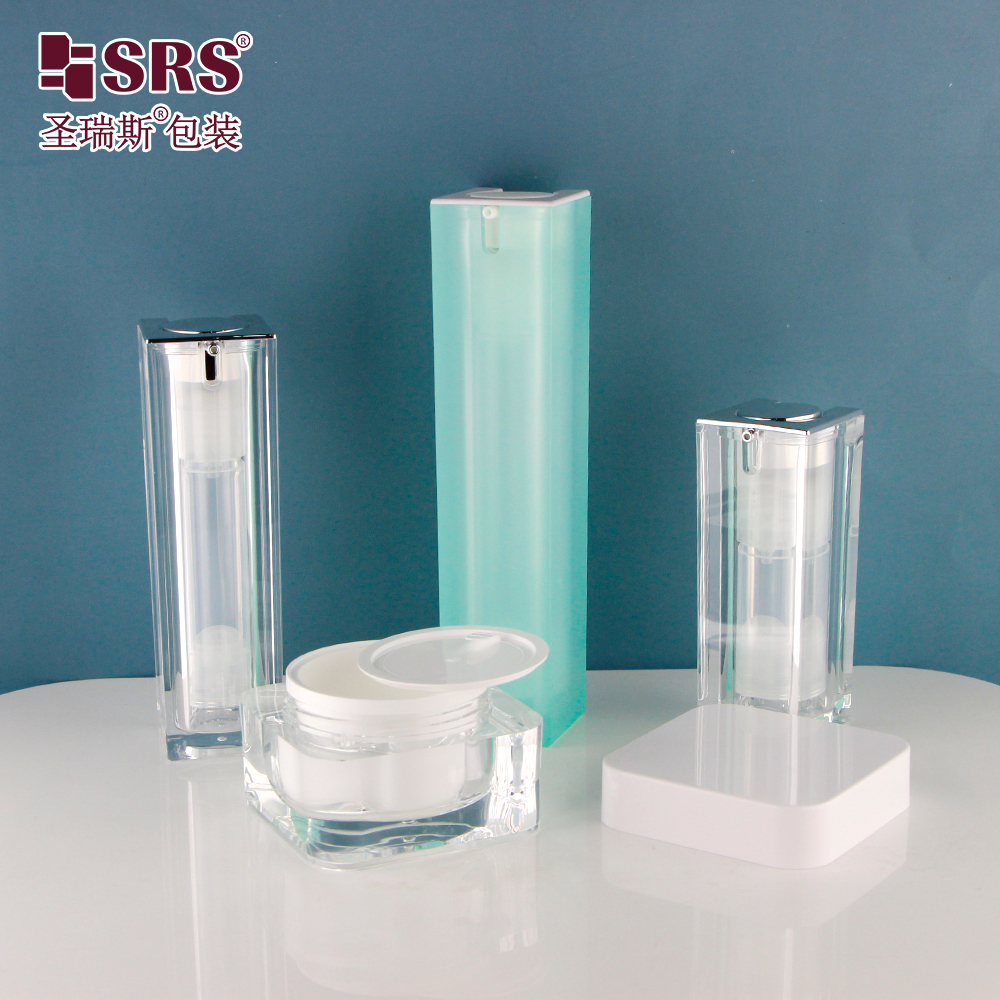 A050 Cosmetic Skincare Empty 15ml 30ml 50ml Double Wall Square Bule Lotion Acrylic Bottle