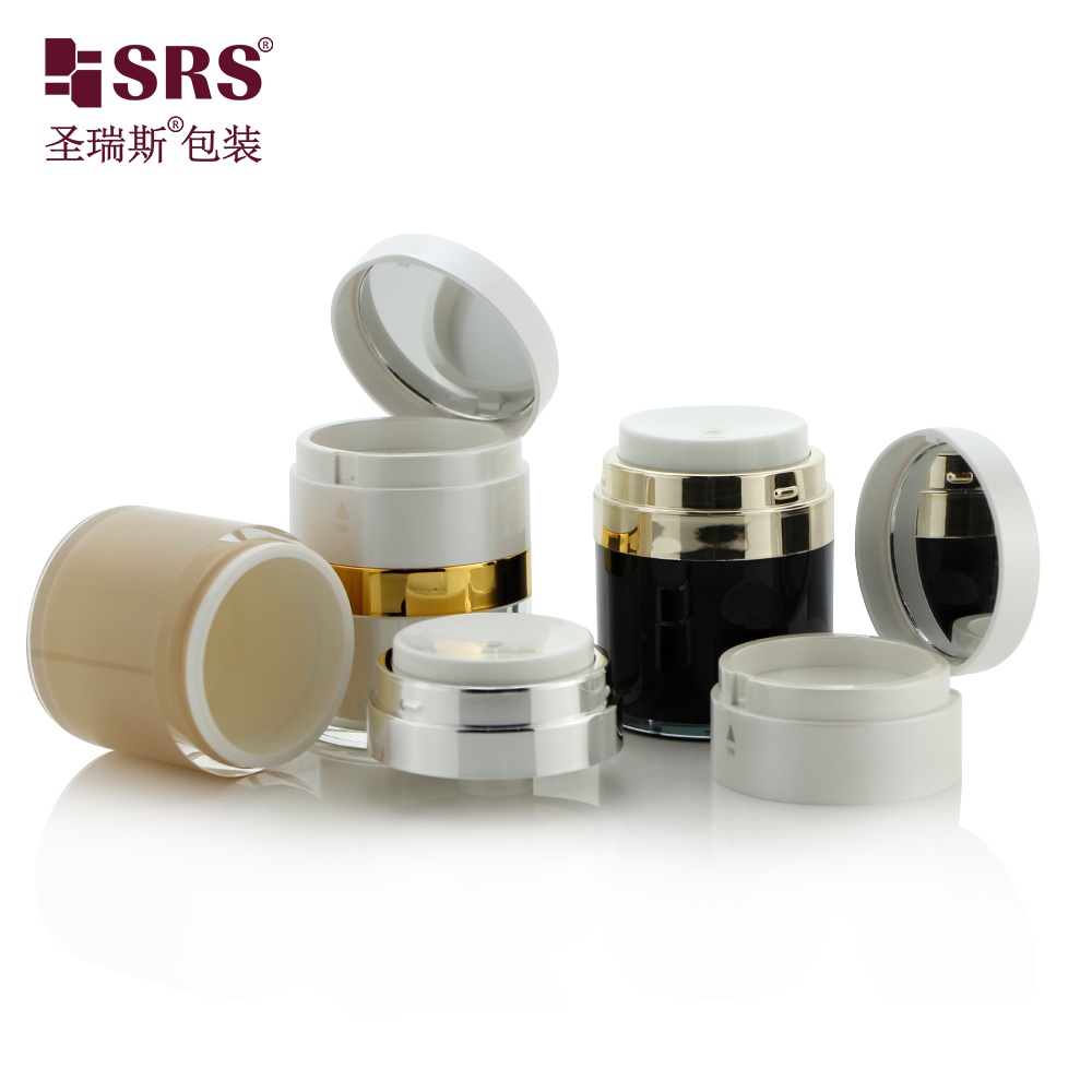 A102 Custom Round Acrylic Airless Pump Jar with Mirror Empty Cosmetic Make Up Foundation Jars 15ml 30ml