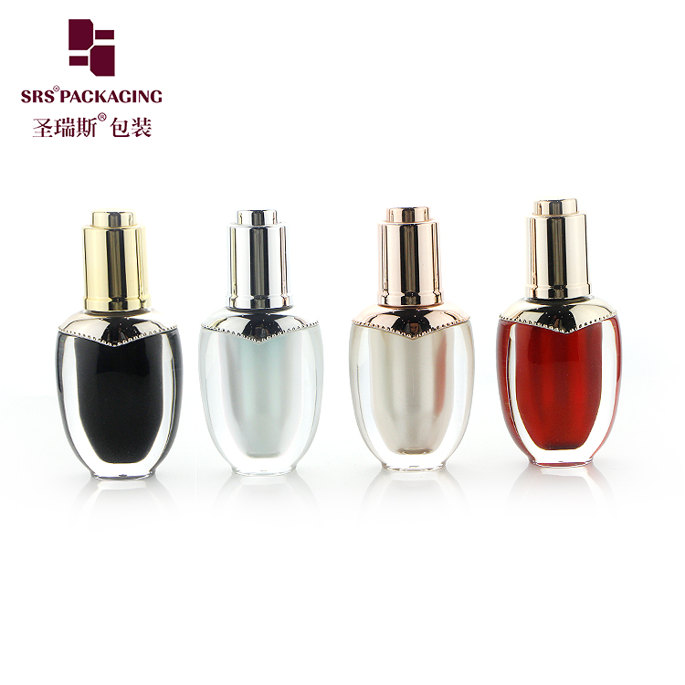 DB010F Acrylic plastic gold color 8ml push button dropper bottle for skincare serum