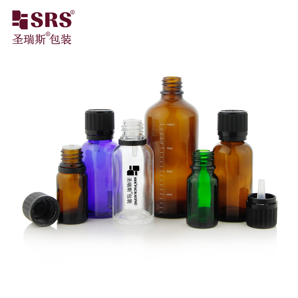 Aromatherapy Glass Bottle 5ml 10ml 15ml 20ml 30ml 50ml 100ml Empty Essential Oil Bottle with Tamper Evident Child Proof Cap
