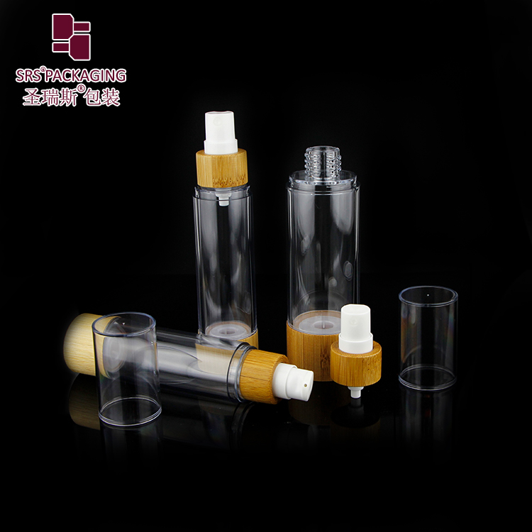 BA027 Eco-friendly Bamboo Packaging Airless Pump Bottles for Skin Care Cosmetics 20ml 30ml 50ml 80ml 100ml