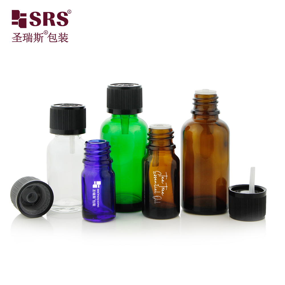 Child Screw Plastic Cap Tamper Evident Cap Amber Euro Essential Oil Glass Bottles