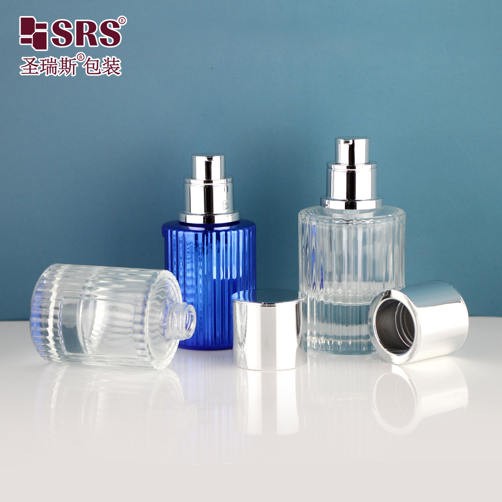 Cosmetic packaging set 30ml 50ml empty glass bottle for lotion with shiny pump