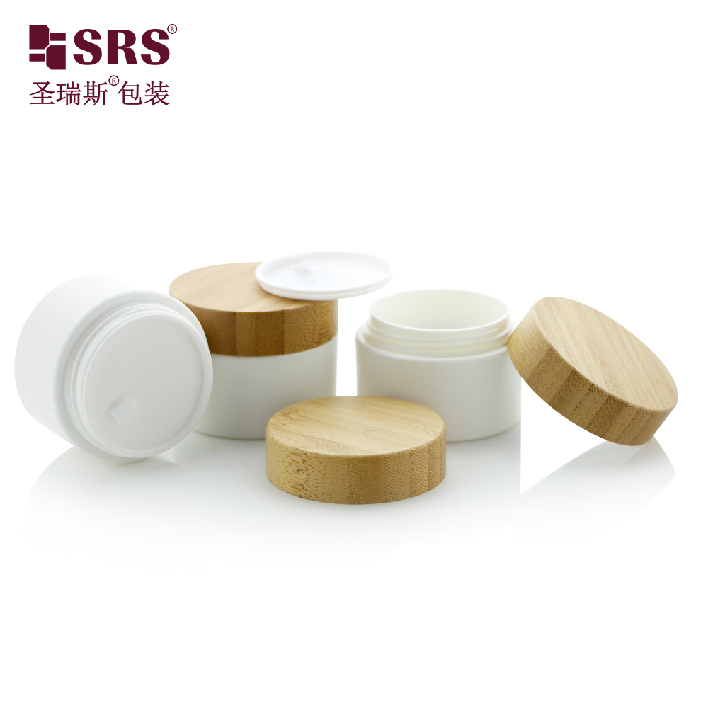 Custom 15g Double Wall PP Plastic Jar With Natural Bamboo Screw Cap Empty Cosmetic Cream Packaging Jars