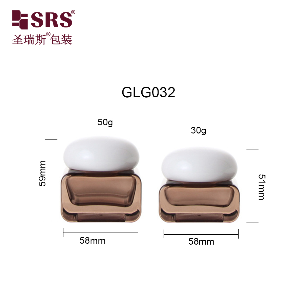 Custom High Quality 30g 50g Glass Jar Bottles Square Shape for Cream Cosmetic Packaging