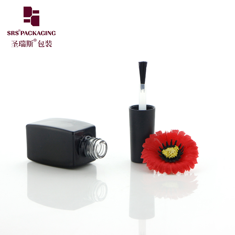 Customized Logo Printing 9ml Square Black Glass Gel Polish Bottle With Cap and Brush