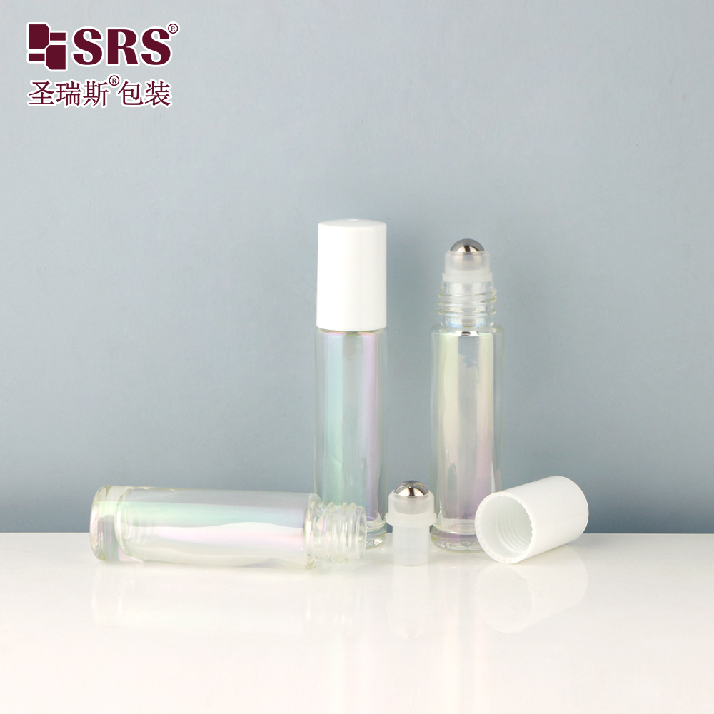 Empty Spraying Gradient Colored Glass Bottle with Steel Roller Ball for Essential Oil
